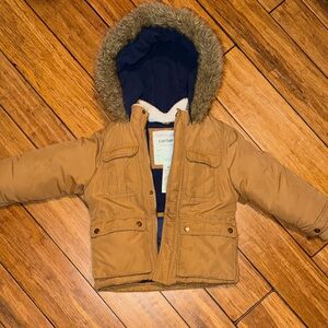 Carter's Brown Puffer Jacket with Faux Fur Hood